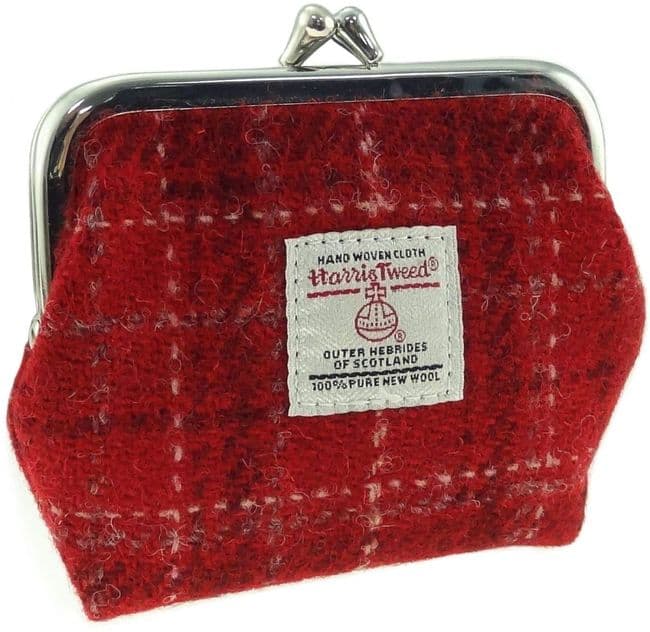 Ladies Harris Tweed Small Coin Purse in Red Check