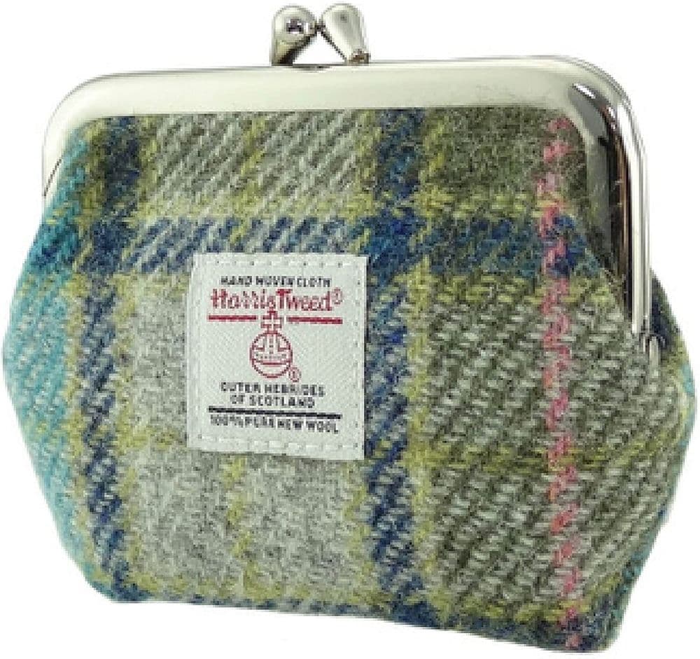 Ladies Harris Tweed Small Coin Purse in Turquoise Tartan