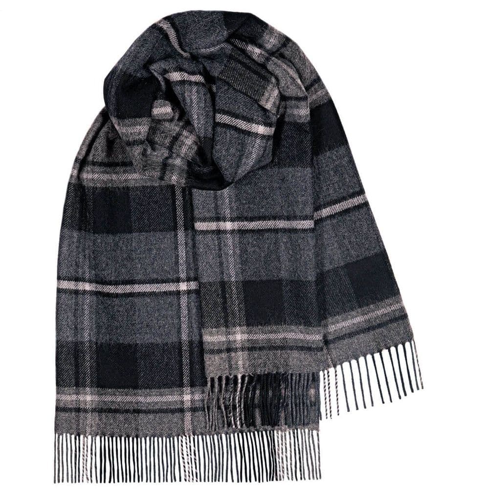 Ladies MacRae Hunting Grey Tartan Lambswool Stole - Made in Scotland