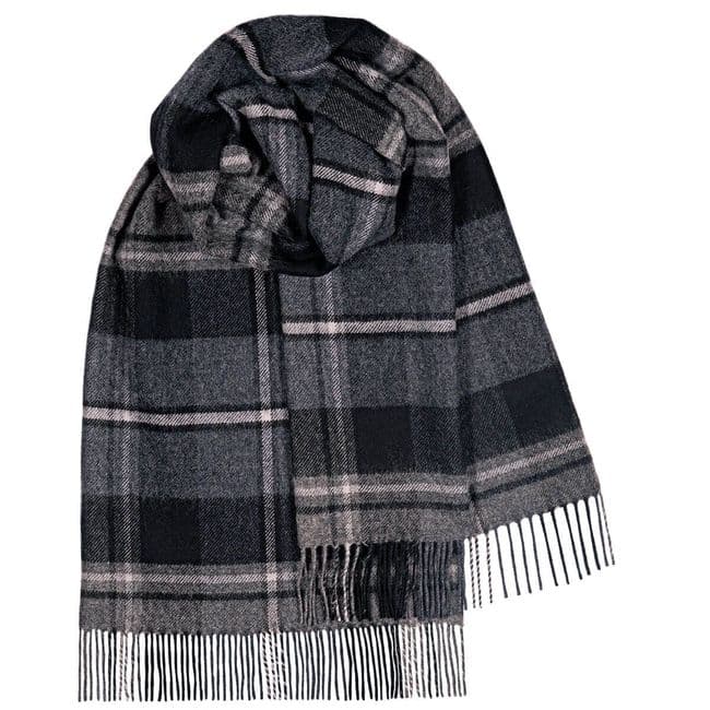 Ladies MacRae Hunting Grey Tartan Lambswool Stole - Made in Scotland