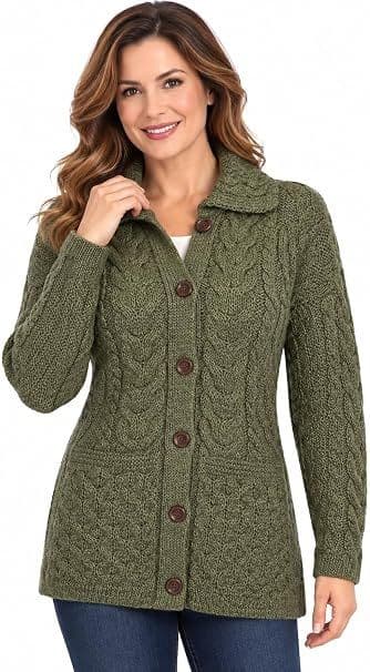 Apple Green Aran Cardigan | Pure British Wool
