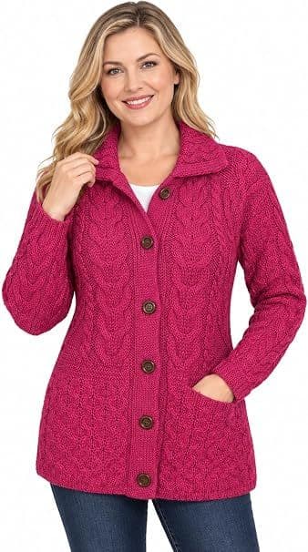 Blossom Pink Aran Cardigan | Pure British Wool
