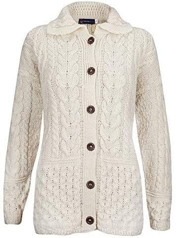 Ladies Pure British Wool Cream Aran Cardigan