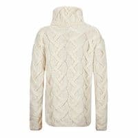 Ladies Pure British Wool Ecru Cable Cowl Neck Aran Jumper