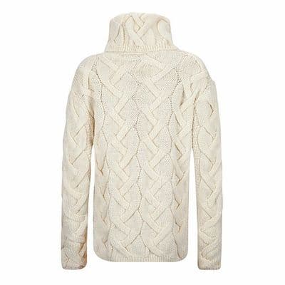 Ladies Pure British Wool Ecru Cable Cowl Neck Aran Jumper