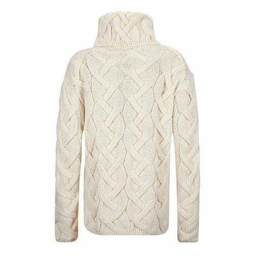 Ladies Pure British Wool Ecru Cable Cowl Neck Aran Jumper