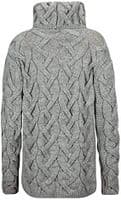 Ladies Pure British Wool Light Grey Cable Cowl Neck Aran Jumper