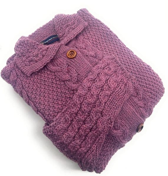 Light Pink Wool Cardigan | Ladies Aran Knitwear
