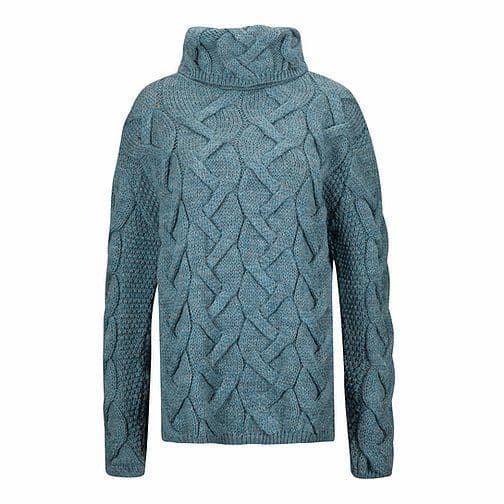 Ladies Pure British Wool Summer Storm Cable Cowl Neck Aran Jumper