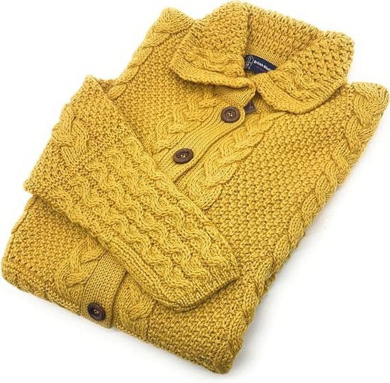 Sunflower Yellow Wool Cardigan | Ladies Aran Knitwear

