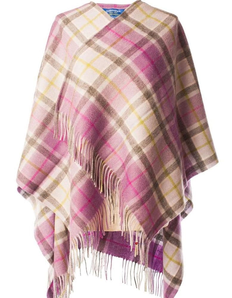 Ladies Pure Lambswool Light Purple Check Tartan Mini Cape
