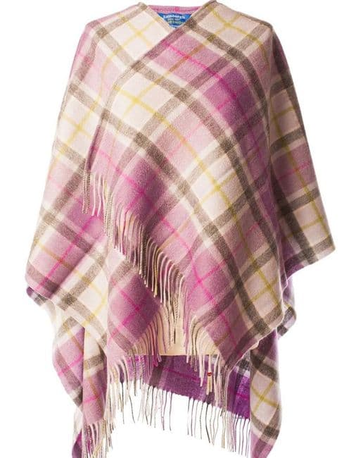 Ladies Pure Lambswool Light Purple Check Tartan Mini Cape