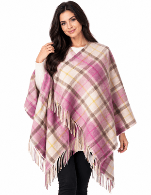 Ladies Pure Lambswool Light Purple Check Tartan Mini Cape