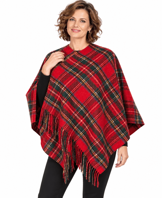 Ladies Pure Lambswool Royal Stewart Tartan Mini Cape – Made in Scotland | Scottish Tartan Shawl Wrap