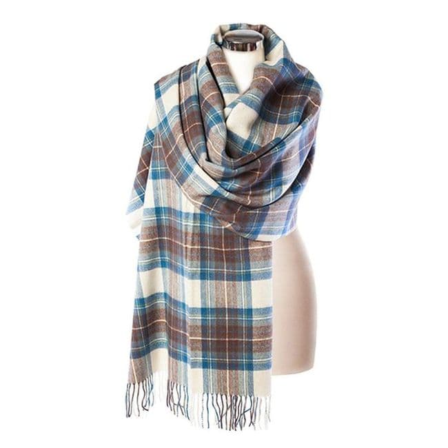 Ladies Pure Lambswool Stewart Muted Blue Tartan Stole By Ingles Buchan Made In Scotland