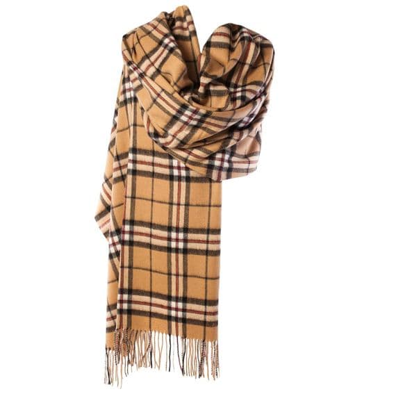 Ladies Pure Lambswool Thomson Camel Tartan Stole By Ingles Buchan Made In Scotland