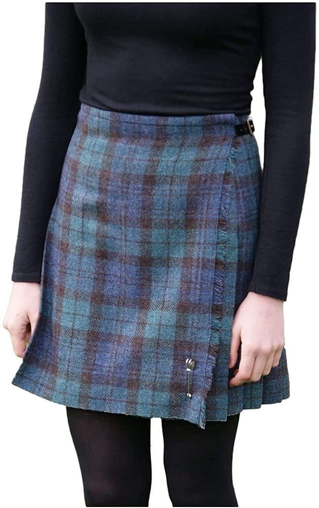 Ladies Pure Shetland Wool Antique Black Watch Tartan Mini Kilt