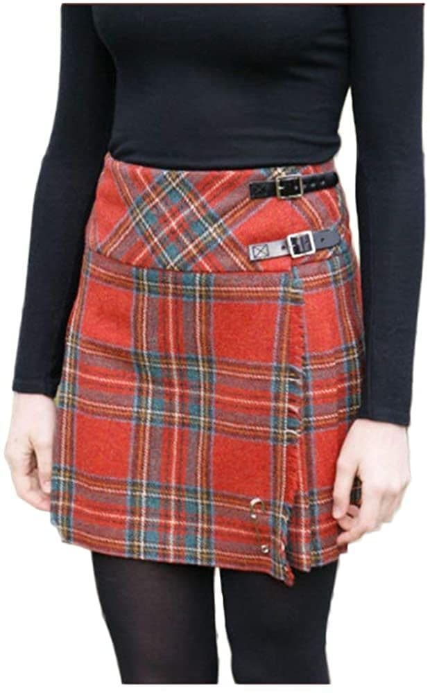 Ladies Pure Shetland Wool Antique Royal Stewart Tartan Broad Waistband Mini Kilt