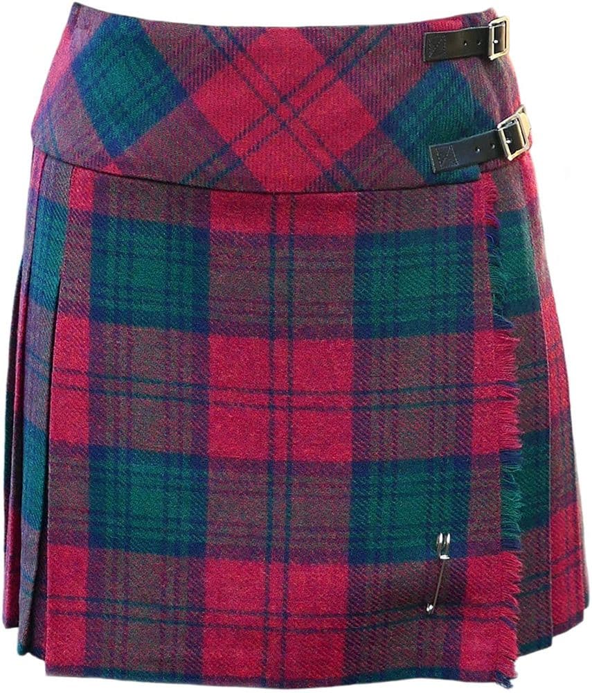 Ladies Pure Shetland Wool Classic Lindsay Tartan Broad Waistband Mini Kilt