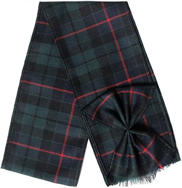 Ladies Pure Wool Morrison Green Tartan Mini Sash With Rosette Made in Scotland
