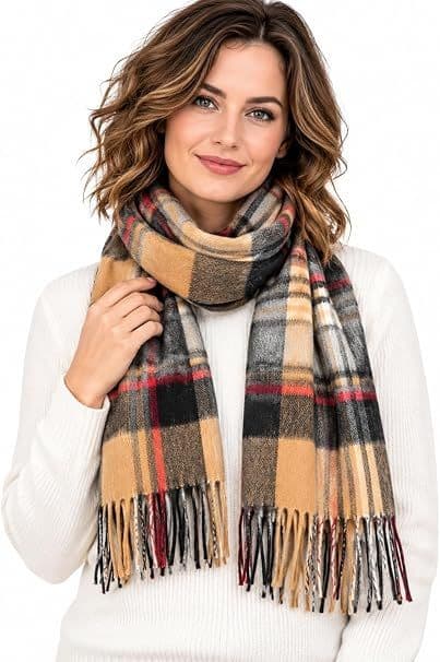 Ladies Stewart Camel Tartan Lambswool Stole