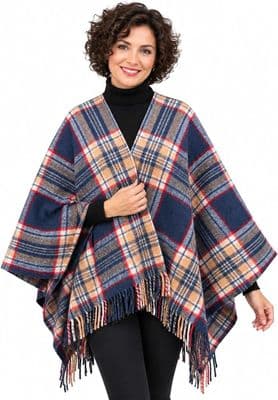 Ladies Stewart Navy Tartan Wool Cape
