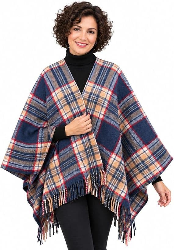 Ladies Stewart Navy Tartan Wool Cape