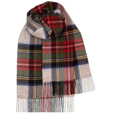 Ladies Stewart Silver Dress  Tartan Pure Lambswool Stole - Made in Scotland