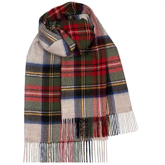 Ladies Stewart Silver Dress  Tartan Pure Lambswool Stole - Made in Scotland