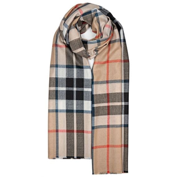 Ladies Thomson Camel Tartan Extra Fine Merino Wool Stole - Made in Scotland