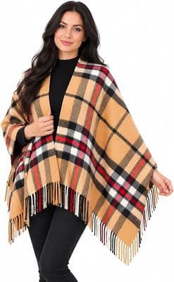 Ladies Thomson Camel Tartan Pure Cashmere Mini Cape