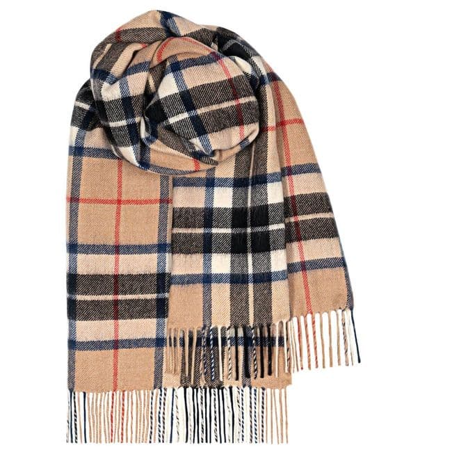 Ladies Thomson Camel Tartan Pure Lambswool Stole - Made in Scotland