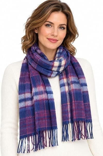 Ladies True Navy White/Dk Red Lambswool Stole