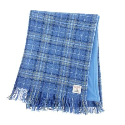 Light Blue Check Tartan Harris Tweed Scarf
