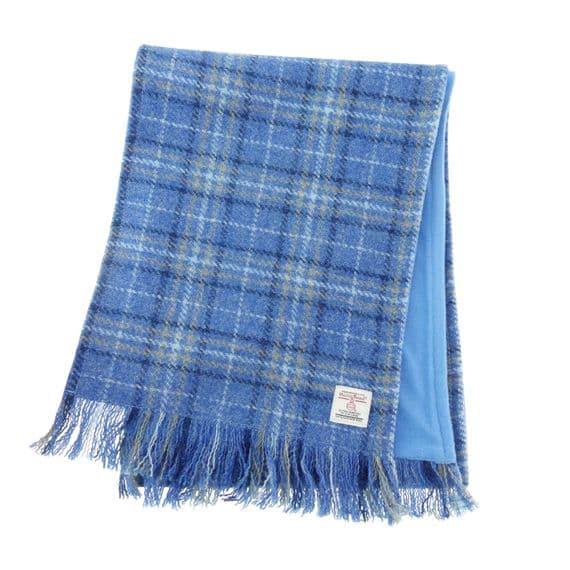 Light Blue Check Tartan Harris Tweed Scarf | Highland Tweed