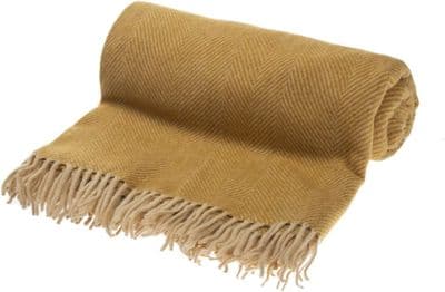 Mustard Herringbone Wool Blend Travel Blanket | Scottish Throw