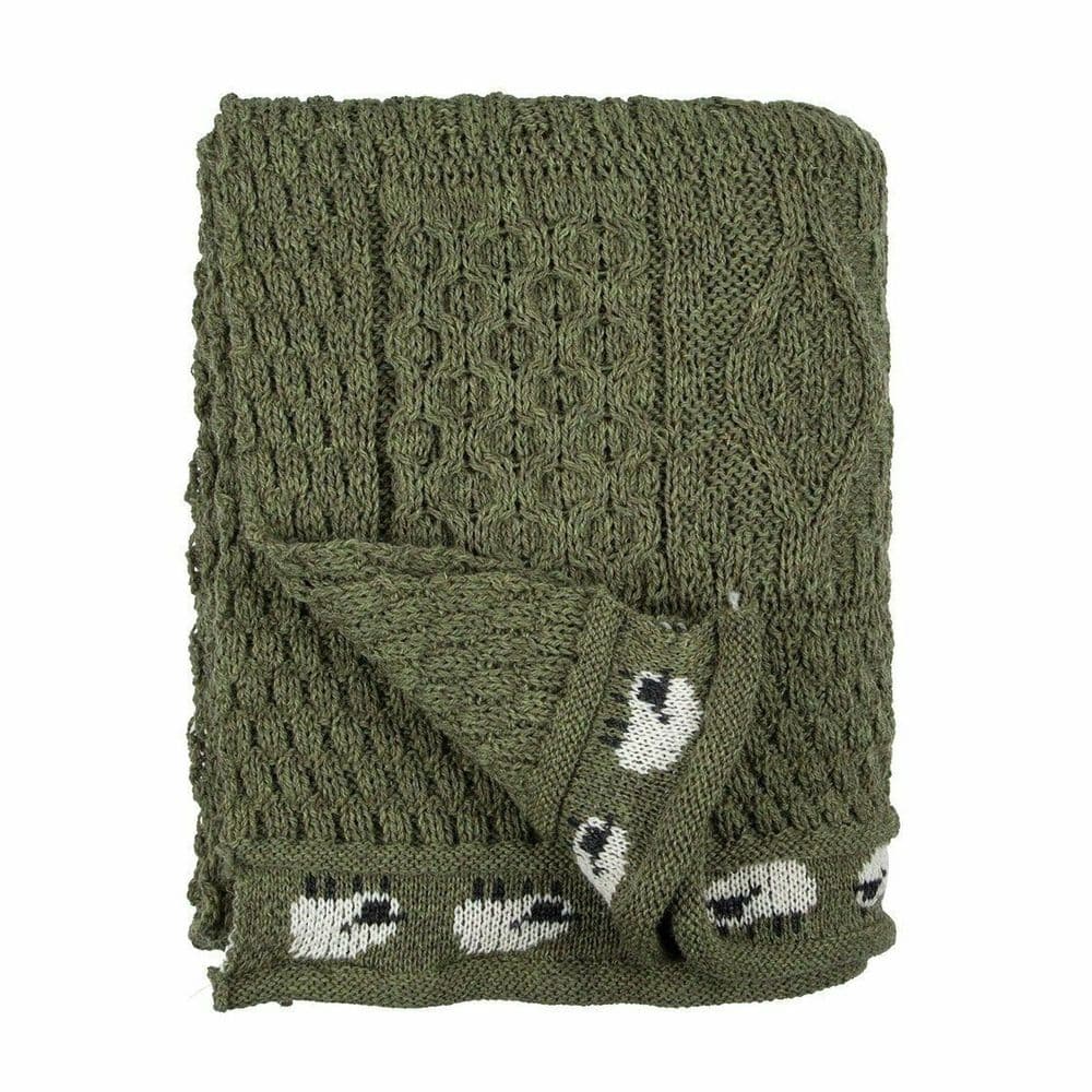 Pure British Aran Wool Apple Green Sheep Throw/Blanket