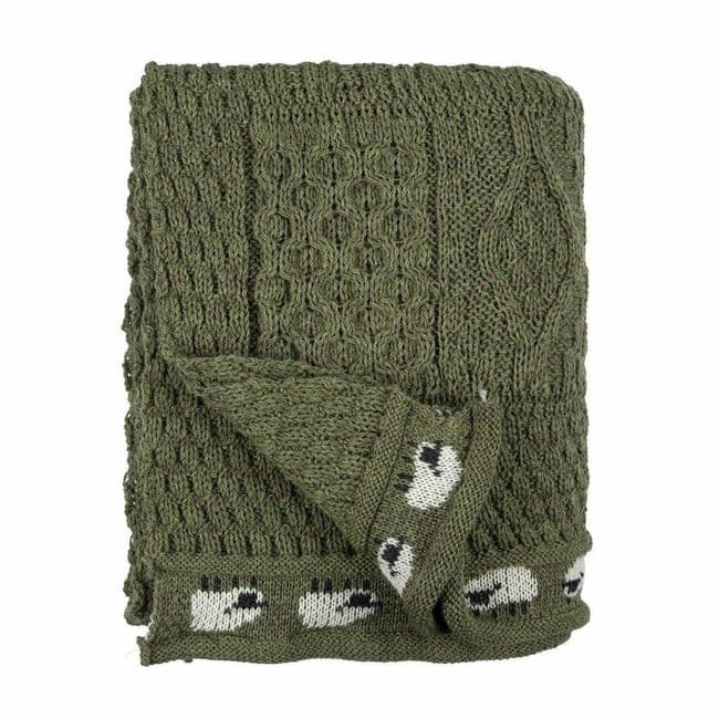 Pure British Aran Wool Apple Green Sheep Throw/Blanket