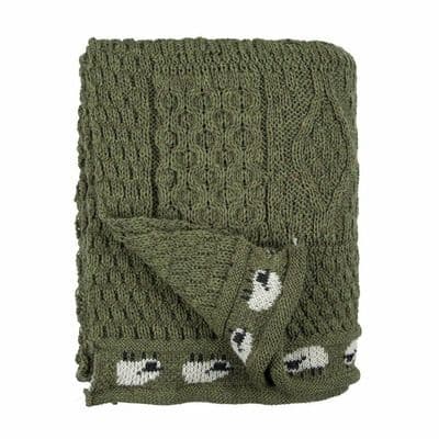 Pure British Aran Wool Apple Green Sheep Throw | Made in UK