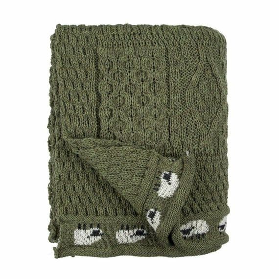 Apple Green Sheep Aran Wool Throw | British Wool Blanket
