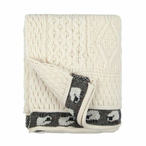 Pure British Aran Wool Cream Sheep Throw/Blanket