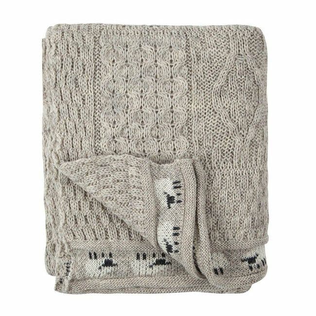 Pure British Aran Wool Oatmeal Sheep Throw/Blanket