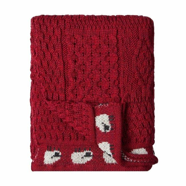 Pure British Aran Wool Red Sheep Throw/Blanket