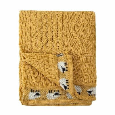 Pure British Aran Wool Yellow Sheep Throw | Traditional Wool Blanket