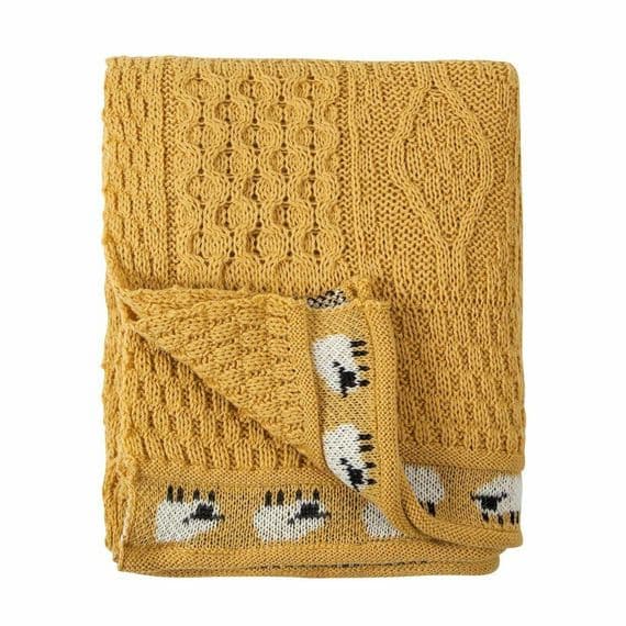 Yellow Sheep Aran Wool Throw | Pure British Wool Blanket