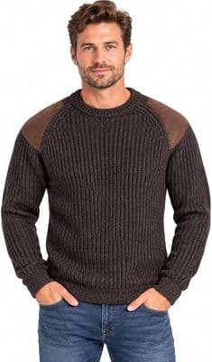 Pure British Wool Countryman Brown Patch Aran Jumper | Traditional British Knitwear