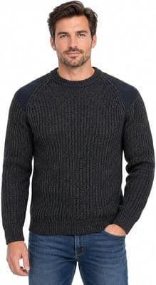 Pure British Wool Countryman Charcoal Patch Aran Jumper | Traditional British Knitwear