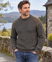 Derby Tweed Patch Aran Jumper | Pure British Wool
