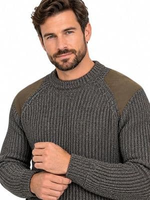 Pure British Wool Countryman Derby Tweed Patch Aran Jumper | Traditional Knitwear