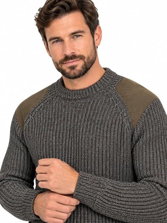 Derby Tweed Patch Aran Jumper | Pure British Wool
